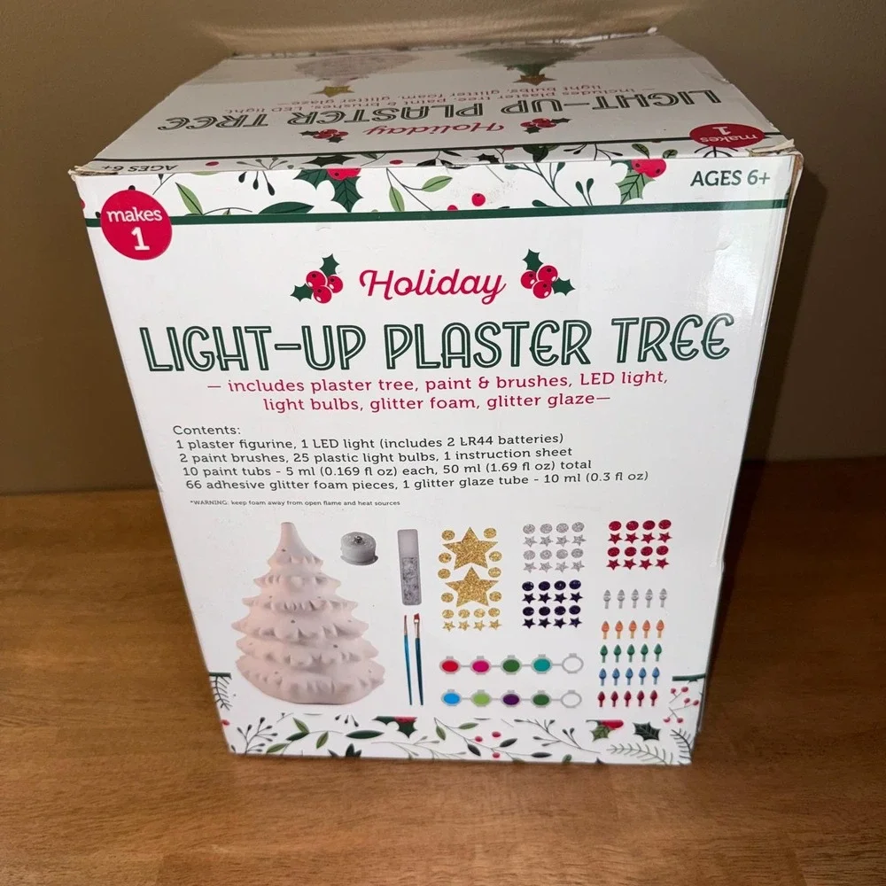 Holiday Light-Up Plaster Tree DIY Craft Kit LED Ceramic Style Christmas Decor